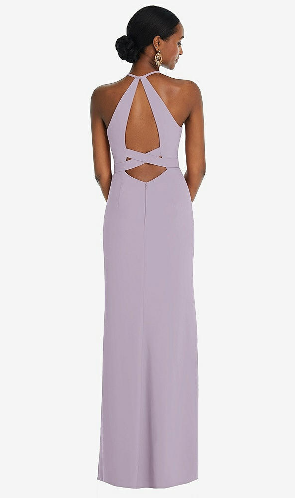 Front View - Lilac Haze Halter Criss Cross Cutout Back Maxi Dress