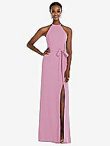 Rear View Thumbnail - Powder Pink Halter Criss Cross Cutout Back Maxi Dress