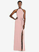 Rear View Thumbnail - Rose - PANTONE Rose Quartz Halter Criss Cross Cutout Back Maxi Dress