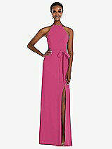 Rear View Thumbnail - Tea Rose Halter Criss Cross Cutout Back Maxi Dress