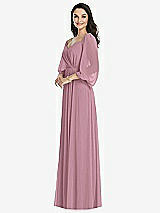 Front View Thumbnail - Dusty Pink Off-the-Shoulder Puff Sleeve Maxi Dress with Front Slit