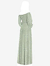 Rear View Thumbnail - Vintage Primrose Sage Off-the-Shoulder Puff Sleeve Maxi Dress with Front Slit