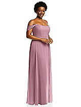 Alt View 2 Thumbnail - Dusty Pink Off-the-Shoulder Basque Neck Maxi Dress with Flounce Sleeves