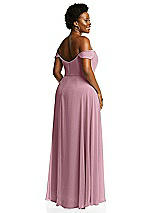 Alt View 3 Thumbnail - Dusty Pink Off-the-Shoulder Basque Neck Maxi Dress with Flounce Sleeves