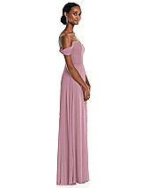 Side View Thumbnail - Dusty Pink Off-the-Shoulder Basque Neck Maxi Dress with Flounce Sleeves