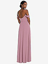 Rear View Thumbnail - Dusty Pink Off-the-Shoulder Basque Neck Maxi Dress with Flounce Sleeves