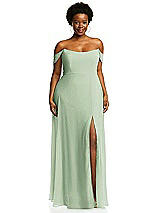 Alt View 1 Thumbnail - Celadon Off-the-Shoulder Basque Neck Maxi Dress with Flounce Sleeves