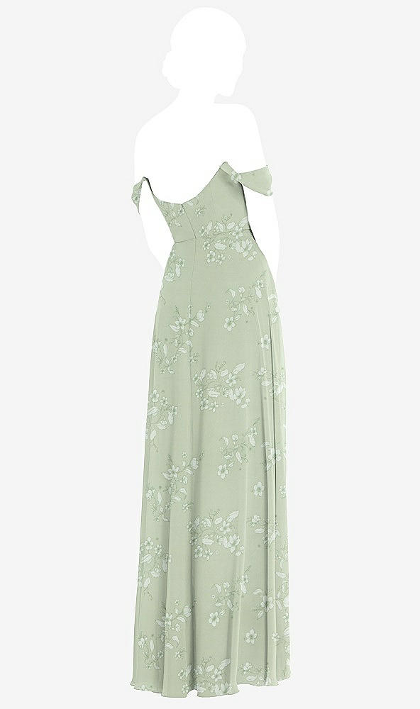 Back View - Vintage Primrose Sage Off-the-Shoulder Basque Neck Maxi Dress with Flounce Sleeves