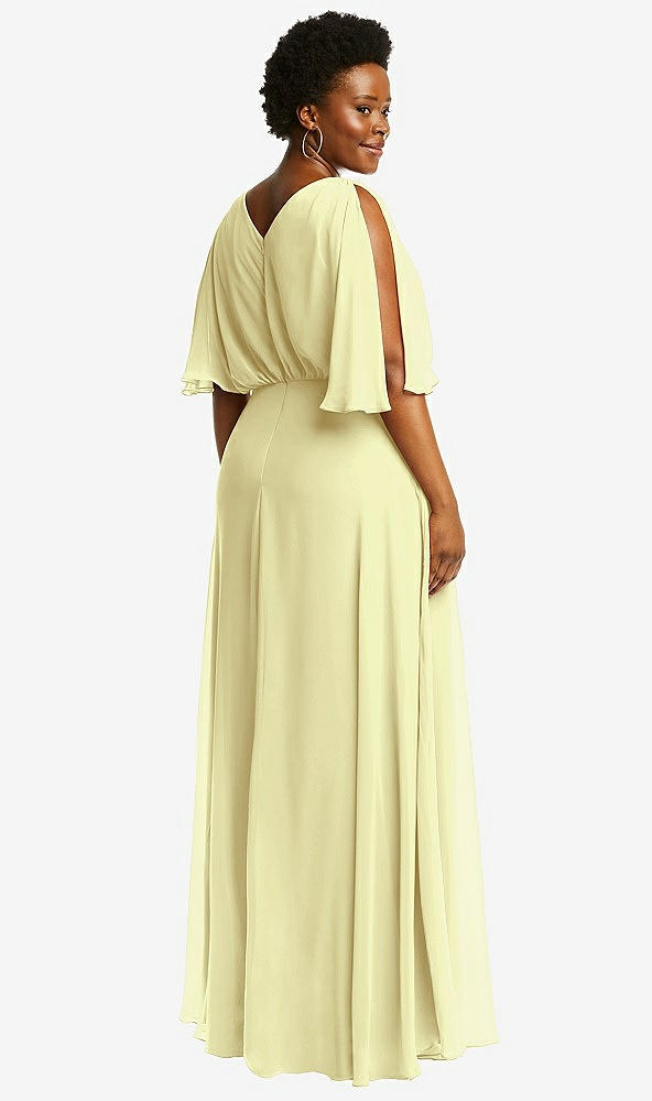 Back View - Butter Yellow V-Neck Split Sleeve Blouson Bodice Maxi Dress