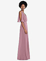 Alt View 2 Thumbnail - Dusty Pink V-Neck Split Sleeve Blouson Bodice Maxi Dress