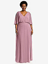 Front View Thumbnail - Dusty Pink V-Neck Split Sleeve Blouson Bodice Maxi Dress