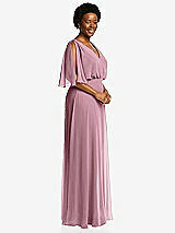 Side View Thumbnail - Dusty Pink V-Neck Split Sleeve Blouson Bodice Maxi Dress