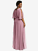 Rear View Thumbnail - Dusty Pink V-Neck Split Sleeve Blouson Bodice Maxi Dress