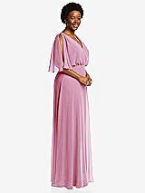 Side View Thumbnail - Powder Pink V-Neck Split Sleeve Blouson Bodice Maxi Dress