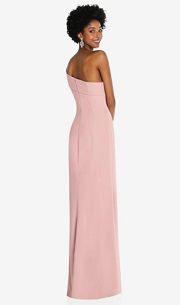 Back View - Rose - PANTONE Rose Quartz Asymmetrical Off-the-Shoulder Cuff Trumpet Gown With Front Slit