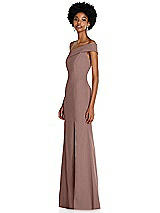 Side View Thumbnail - Sienna Asymmetrical Off-the-Shoulder Cuff Trumpet Gown With Front Slit