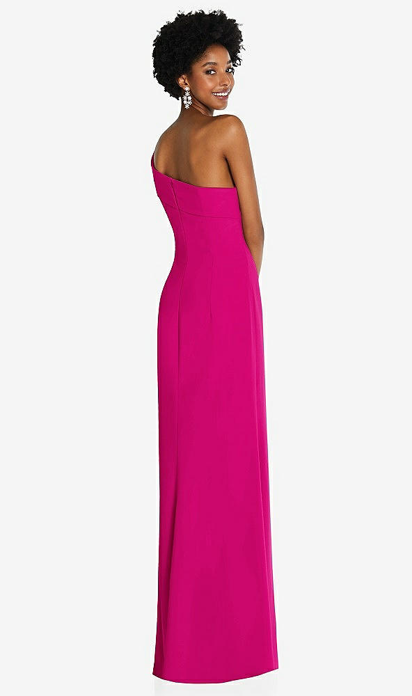 Back View - Think Pink Asymmetrical Off-the-Shoulder Cuff Trumpet Gown With Front Slit