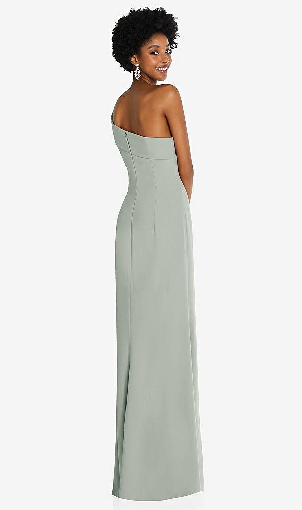 Back View - Willow Green Asymmetrical Off-the-Shoulder Cuff Trumpet Gown With Front Slit