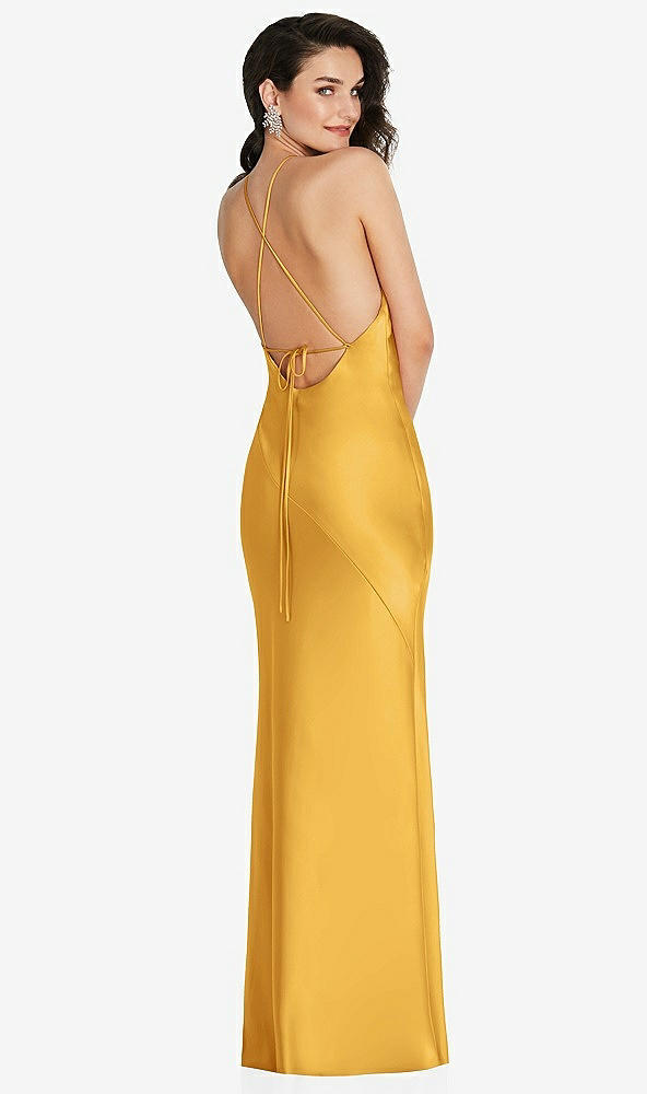Back View - NYC Yellow Halter Convertible Strap Bias Slip Dress With Front Slit