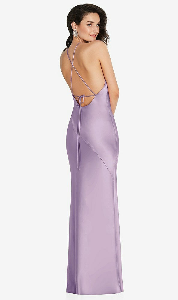 Back View - Pale Purple Halter Convertible Strap Bias Slip Dress With Front Slit