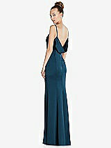 Side View Thumbnail - Atlantic Blue Draped Cowl-Back Princess Line Dress with Front Slit