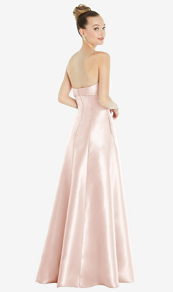 Back View - Blush Bow Cuff Strapless Satin Ball Gown with Pockets