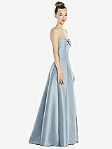 Side View Thumbnail - Mist Bow Cuff Strapless Satin Ball Gown with Pockets