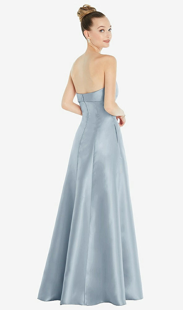 Back View - Mist Bow Cuff Strapless Satin Ball Gown with Pockets