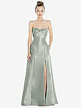 Front View Thumbnail - Willow Green Bow Cuff Strapless Satin Ball Gown with Pockets