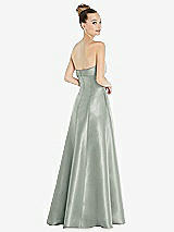 Rear View Thumbnail - Willow Green Bow Cuff Strapless Satin Ball Gown with Pockets