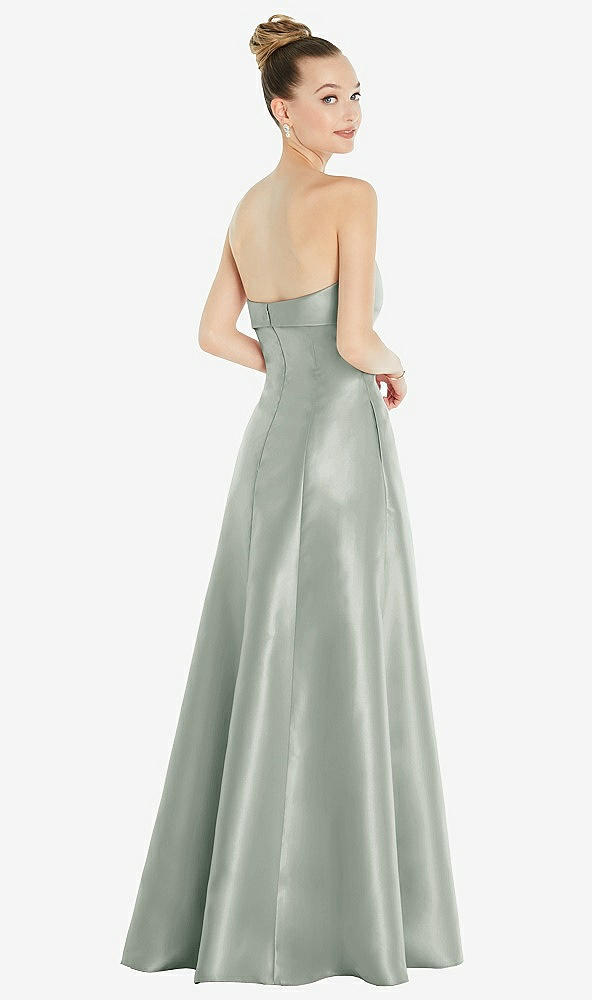 Back View - Willow Green Bow Cuff Strapless Satin Ball Gown with Pockets
