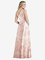 Rear View Thumbnail - Bow And Blossom Print Pleated Draped One-Shoulder Floral Satin Gown with Pockets