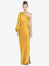 Front View Thumbnail - NYC Yellow One-Shoulder Puff Sleeve Maxi Bias Dress with Side Slit
