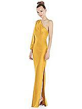 Side View Thumbnail - NYC Yellow One-Shoulder Puff Sleeve Maxi Bias Dress with Side Slit
