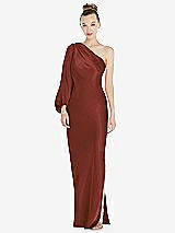 Front View Thumbnail - Auburn Moon One-Shoulder Puff Sleeve Maxi Bias Dress with Side Slit