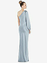 Rear View Thumbnail - Mist One-Shoulder Puff Sleeve Maxi Bias Dress with Side Slit