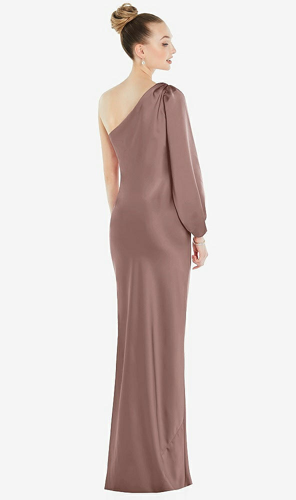 Back View - Sienna One-Shoulder Puff Sleeve Maxi Bias Dress with Side Slit