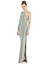 Side View Thumbnail - Willow Green One-Shoulder Puff Sleeve Maxi Bias Dress with Side Slit
