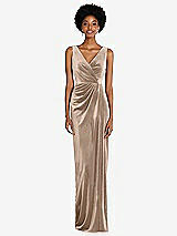 Front View Thumbnail - Topaz Draped Skirt Faux Wrap Velvet Maxi Dress