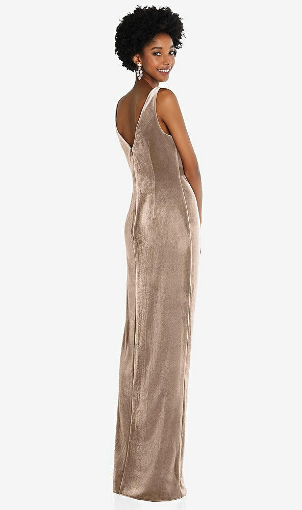 Back View - Topaz Draped Skirt Faux Wrap Velvet Maxi Dress