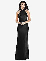 Front View Thumbnail - Black Scarf Tie High-Neck Halter Maxi Slip Dress