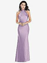 Front View Thumbnail - Pale Purple Scarf Tie High-Neck Halter Maxi Slip Dress