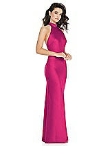 Side View Thumbnail - Think Pink Scarf Tie High-Neck Halter Maxi Slip Dress