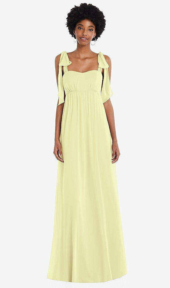 Front View - Butter Yellow Convertible Tie-Shoulder Empire Waist Maxi Dress