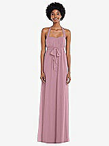 Alt View 1 Thumbnail - Dusty Pink Convertible Tie-Shoulder Empire Waist Maxi Dress