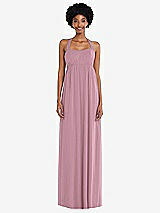 Alt View 4 Thumbnail - Dusty Pink Convertible Tie-Shoulder Empire Waist Maxi Dress