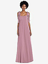 Front View Thumbnail - Dusty Pink Convertible Tie-Shoulder Empire Waist Maxi Dress