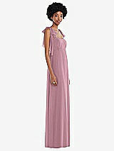 Side View Thumbnail - Dusty Pink Convertible Tie-Shoulder Empire Waist Maxi Dress