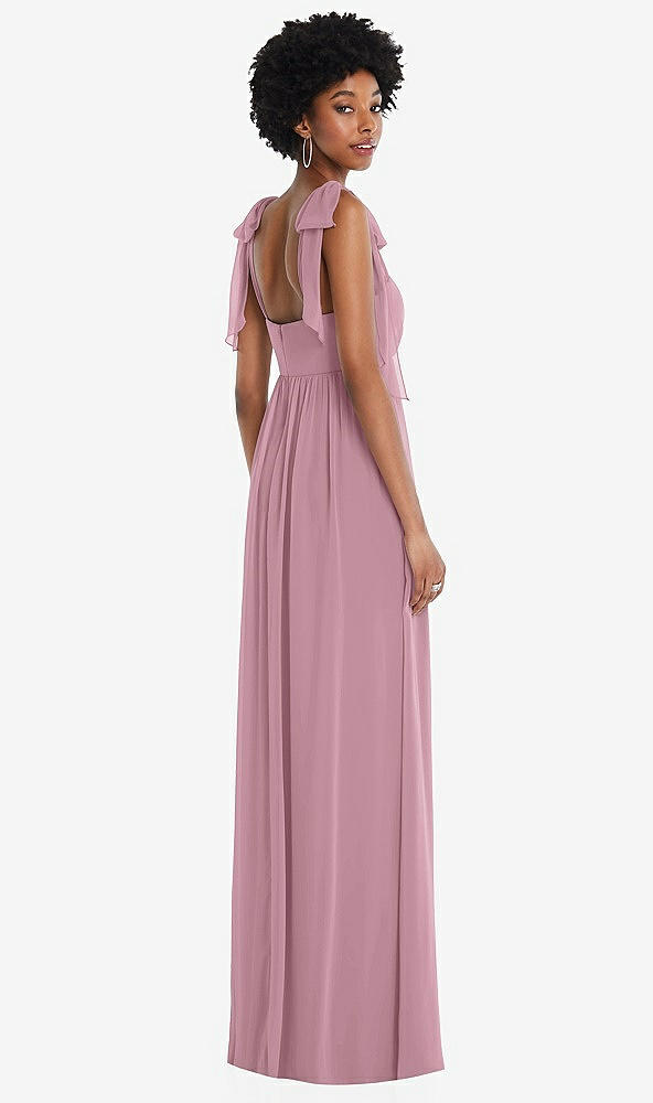 Back View - Dusty Pink Convertible Tie-Shoulder Empire Waist Maxi Dress