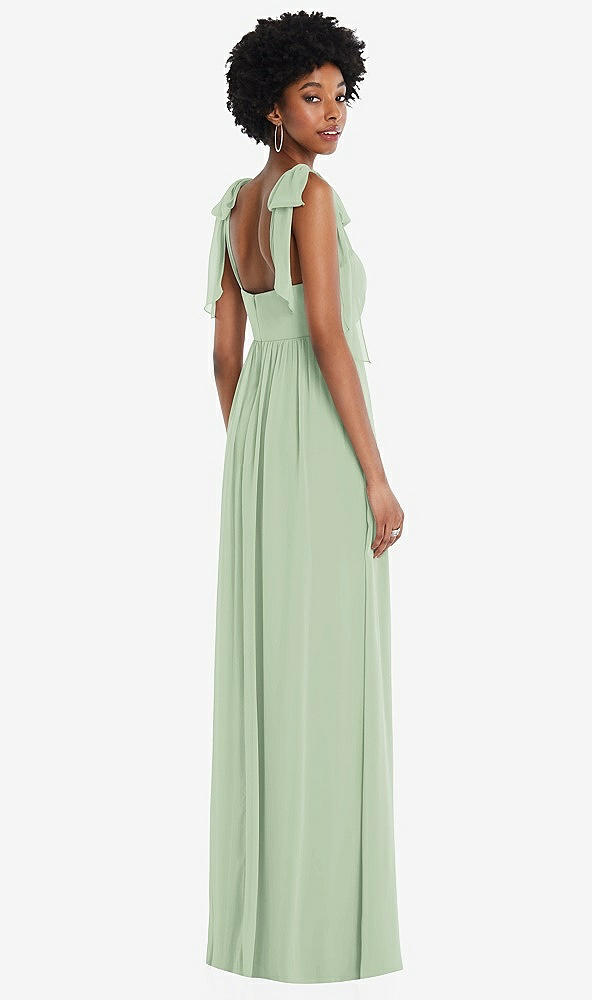 Back View - Celadon Convertible Tie-Shoulder Empire Waist Maxi Dress